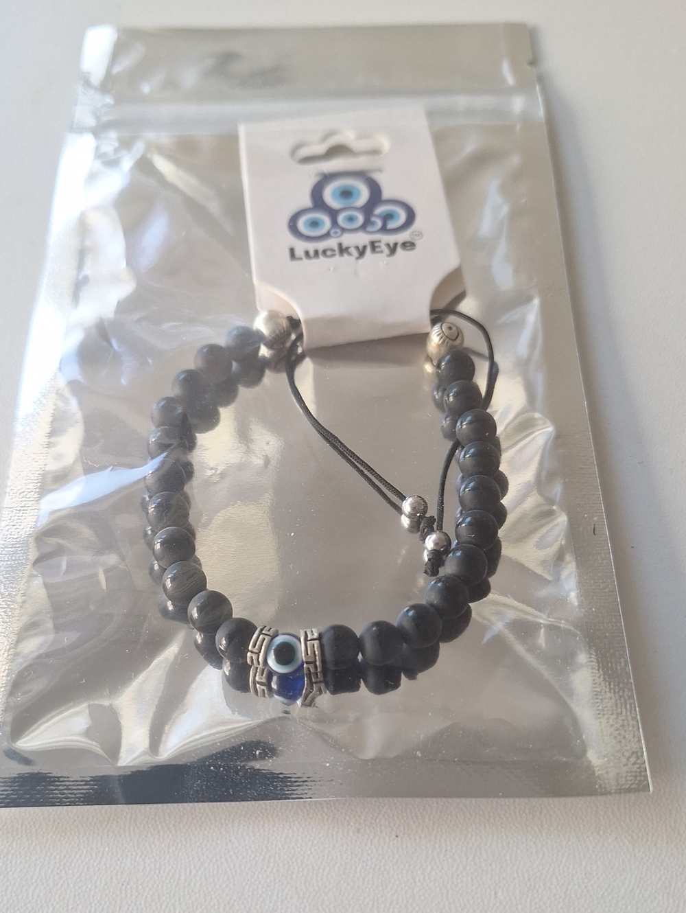 Lucky Evil Eye Black Beaded Bracelet with Blue Evil Eye Accent Silver Balls